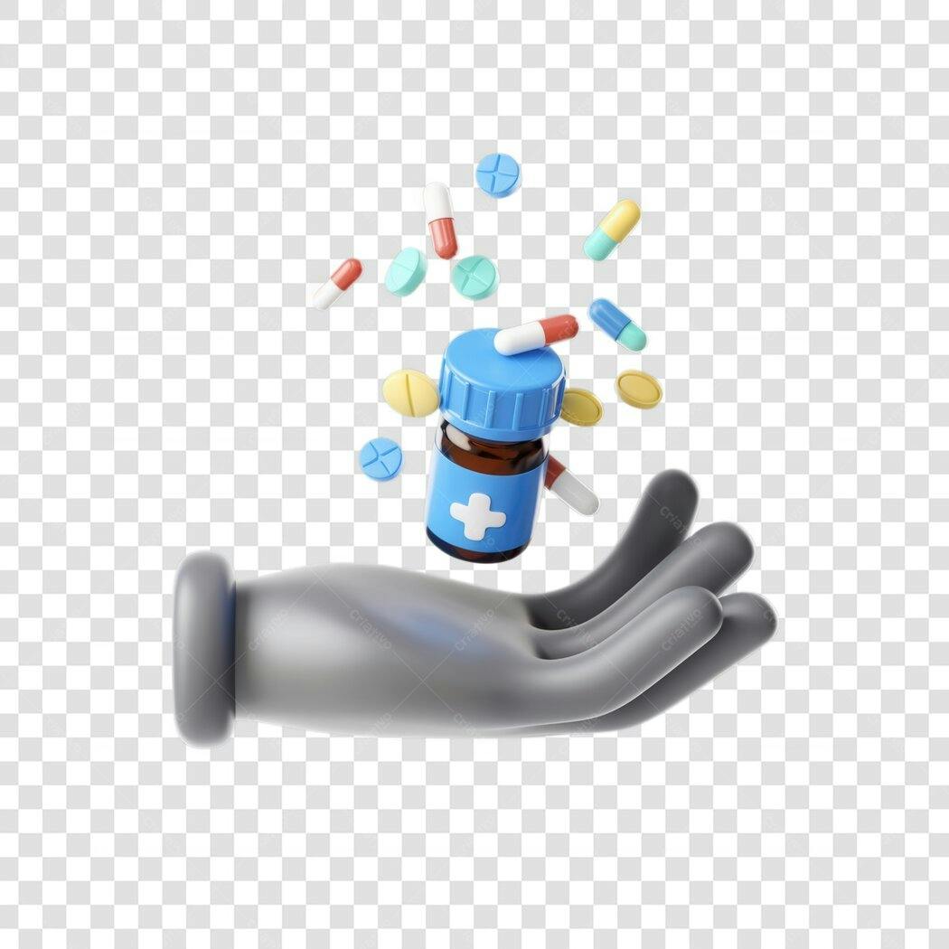 PNG Mockup Mão segurando frasco de remédios com fundo transparente