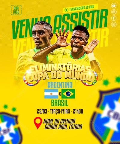 FLYER ESPORTIVO FUTEBOL ELIMINATÓRIAS COPA DO MUNDO BRASIL vs ARGENTINA
