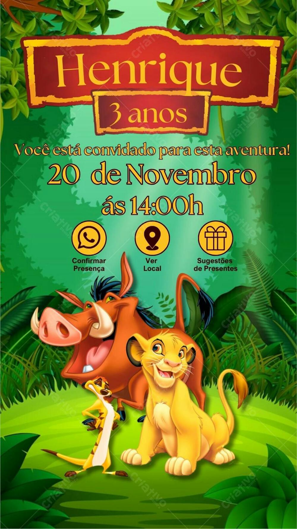 convite infantil Rei Leão