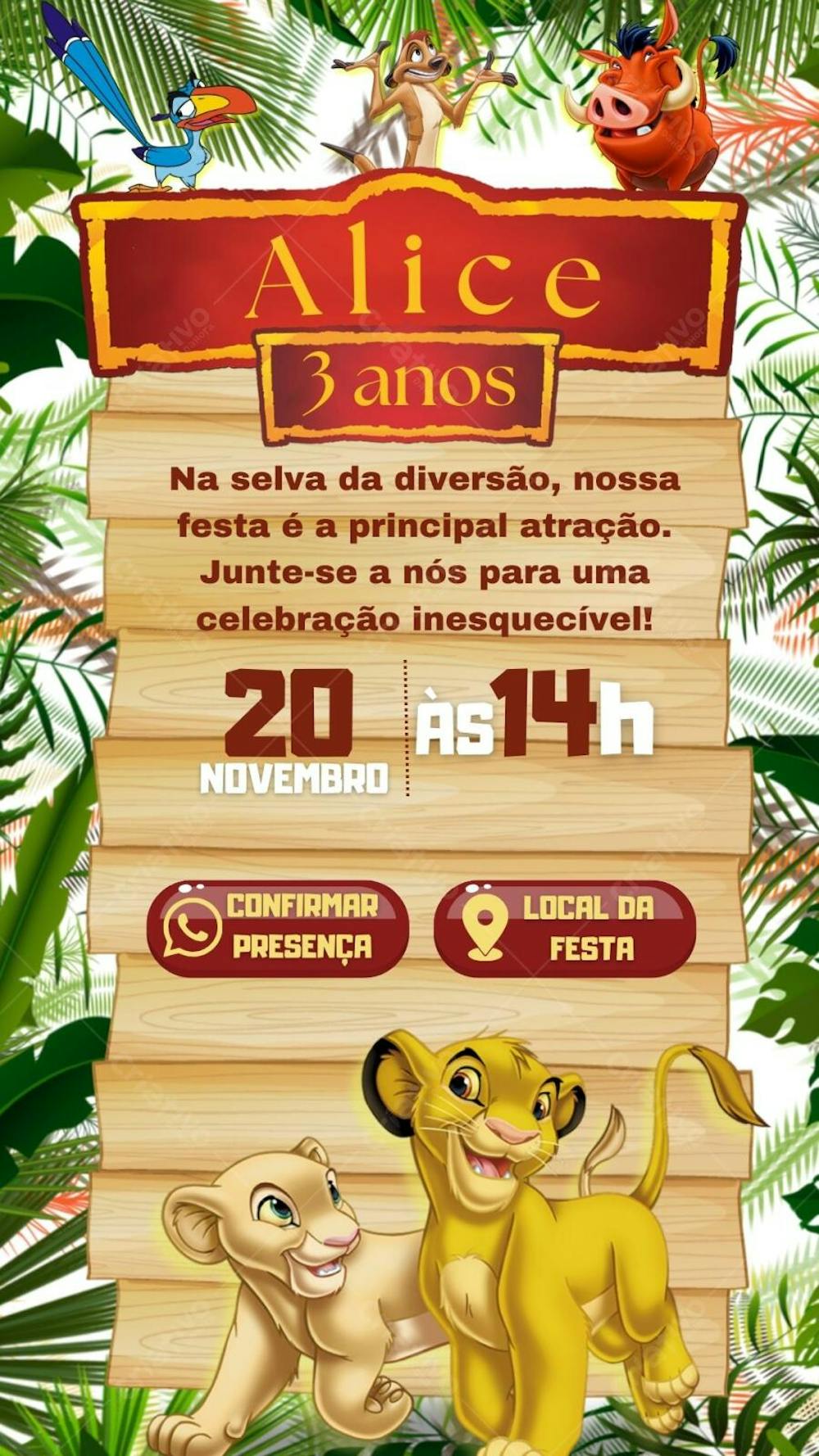 convite infantil Rei Leão