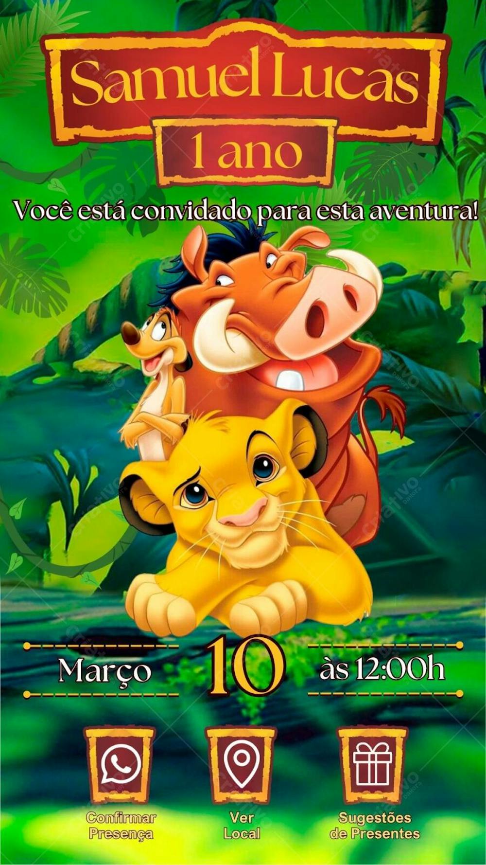 convite infantil Rei Leão