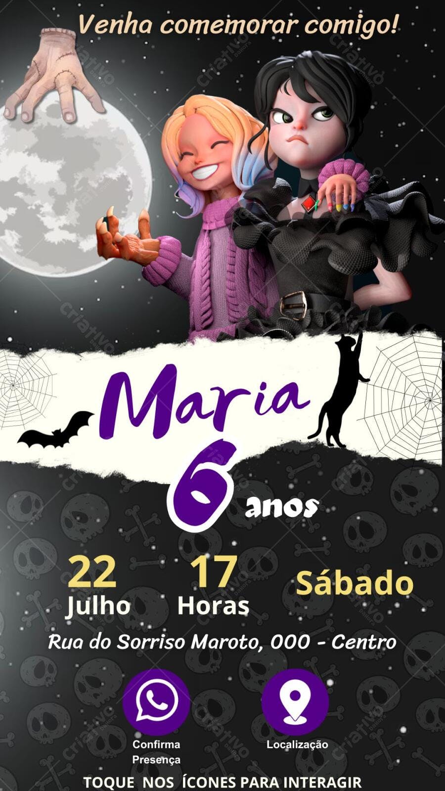Convite de Aniversário Infantil Halloween com Meninas Estilo 3D Editável no Canva