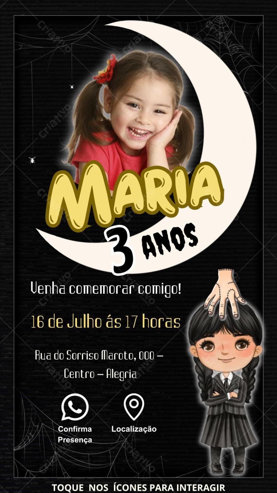Convite de Aniversário Infantil com tema Halloween e Lua Editável no Canva