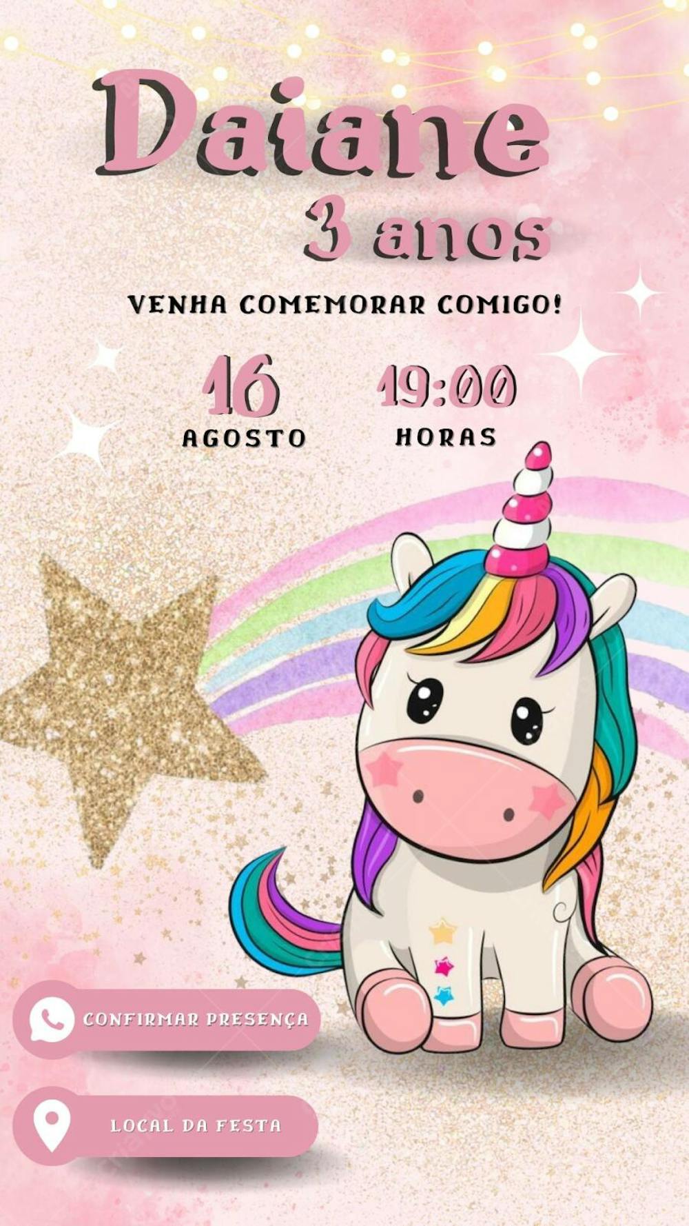 convite infantil Unicornio