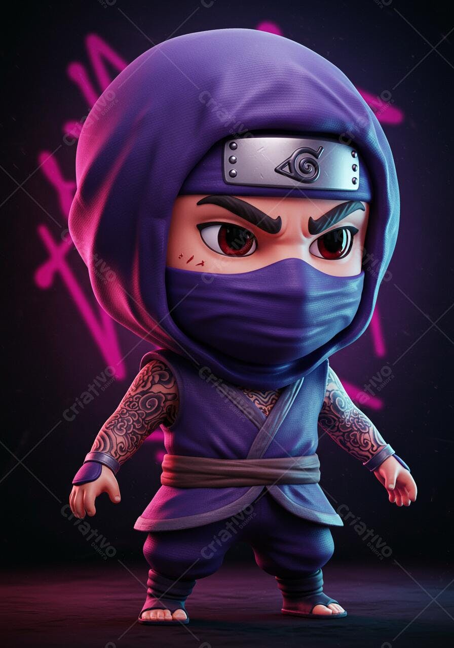 Ninja chibi roxo com tatuagens
