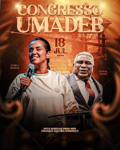 FLYER DE CULTO EVANGÉLICO CHURCH CONGRESSO UMADEB
