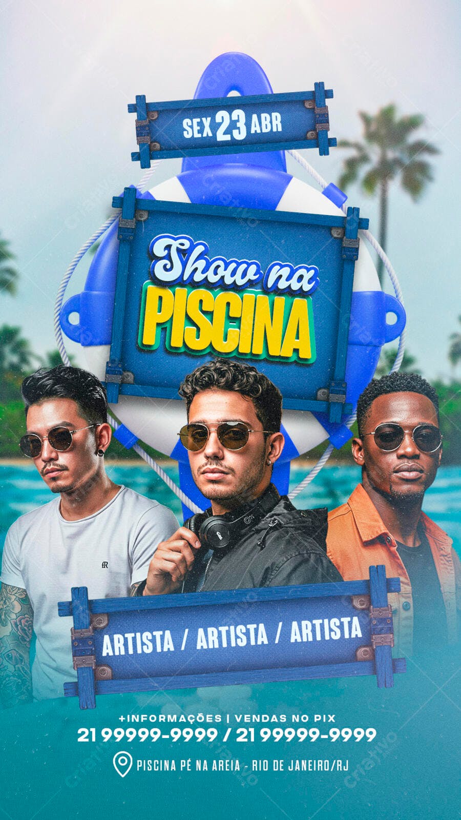 Flyer Show na Piscina 23 de Abril PSD Editável