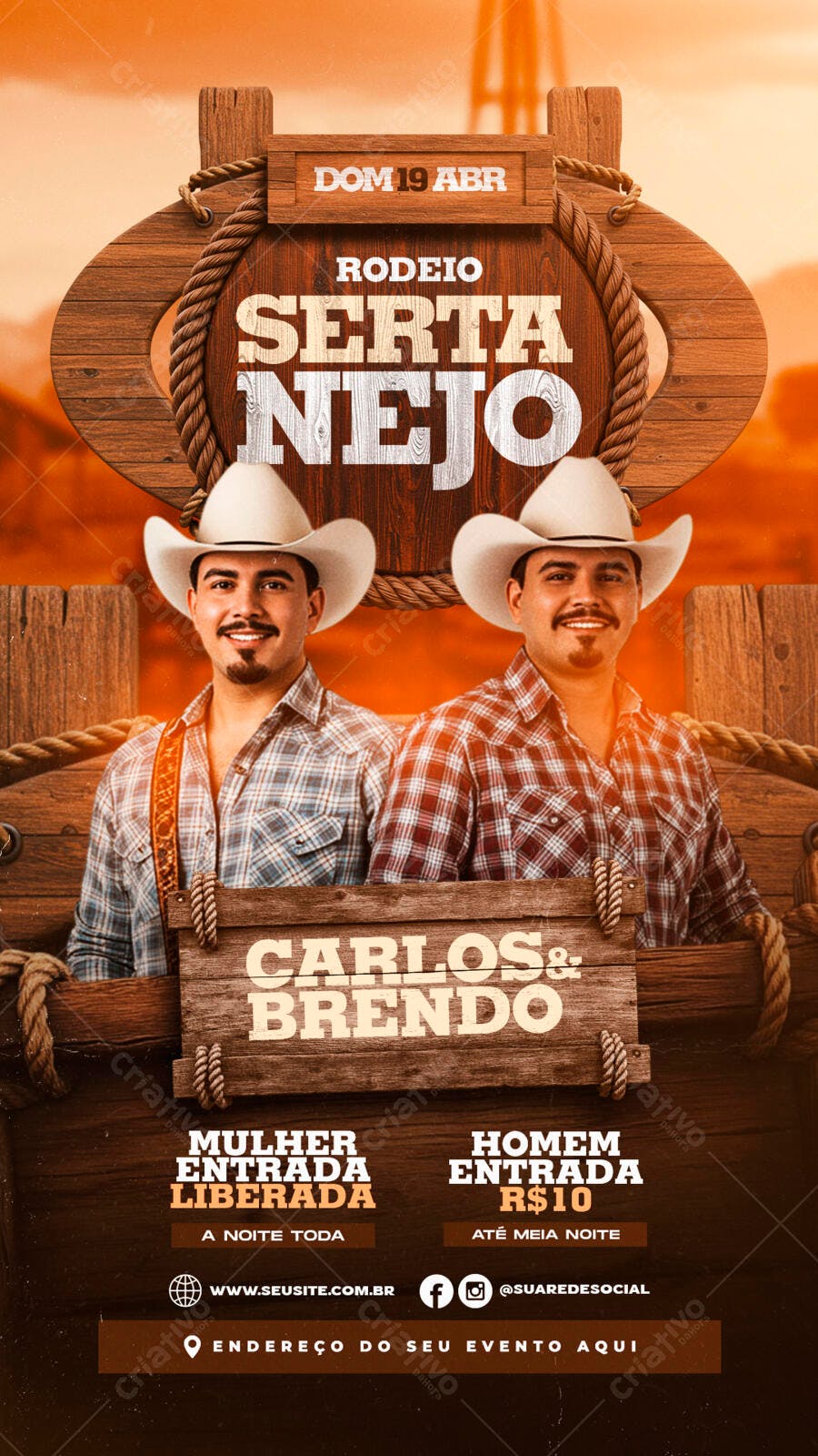 Flyer para Rodeio Sertanejo 19 de Abril PSD Editável