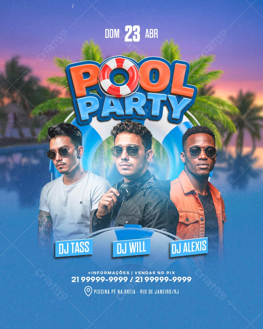Flyer Pool Party 23 de Abril PSD Editável