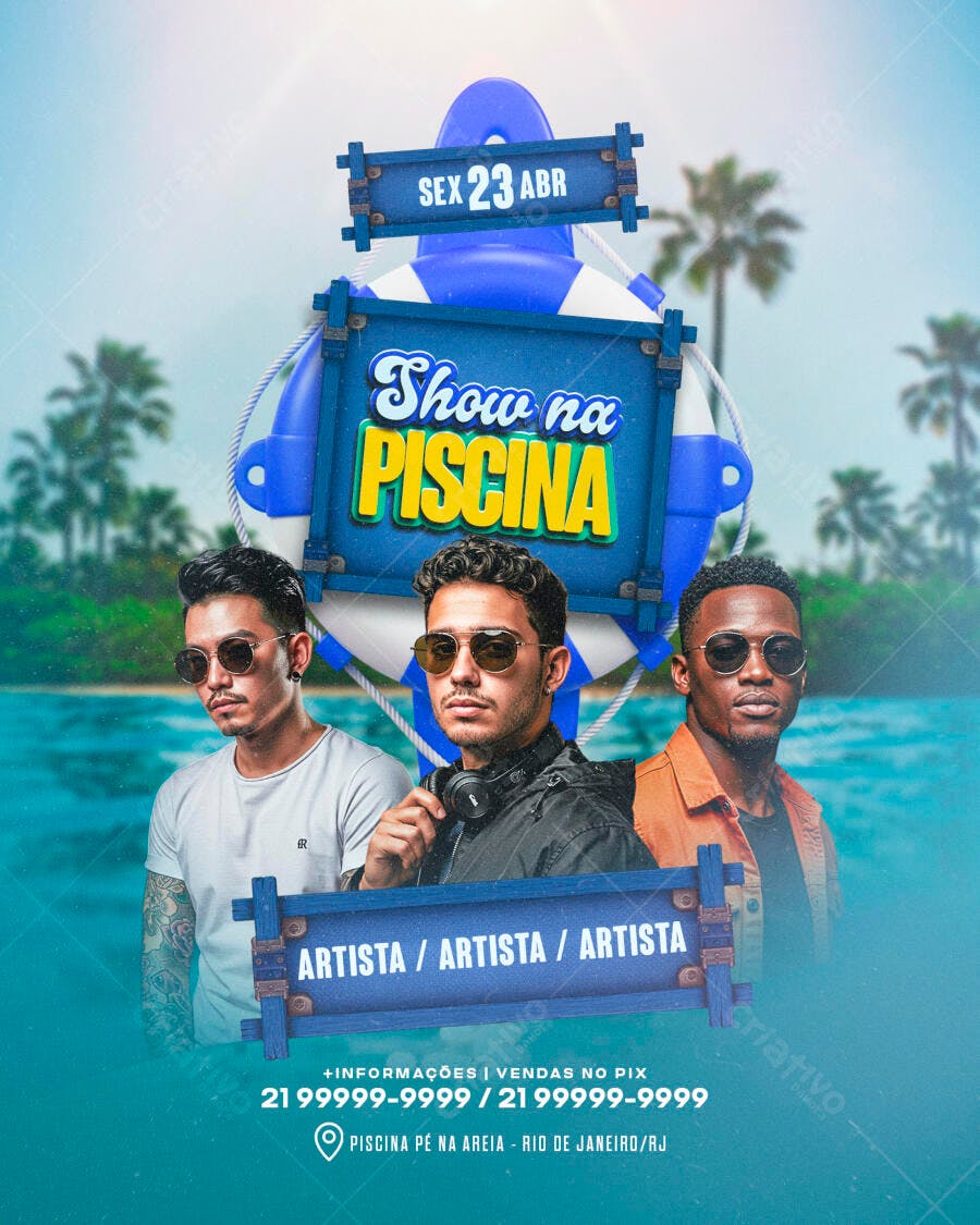 Flyer Show na Piscina 23 de Abril PSD Editável