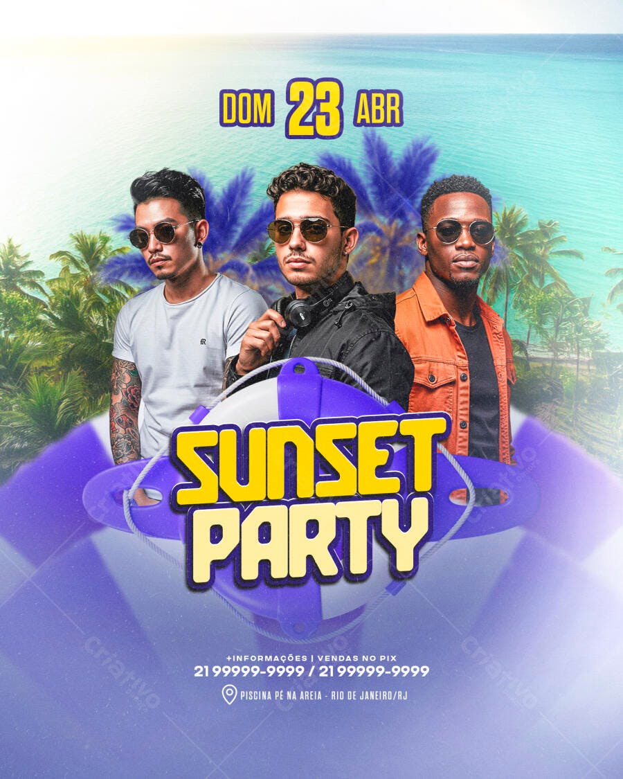 Flyer para Sunset Party 23 de Abril PSD Editável