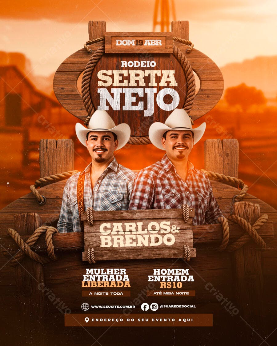 Flyer para Rodeio Sertanejo 19 de Abril PSD Editável