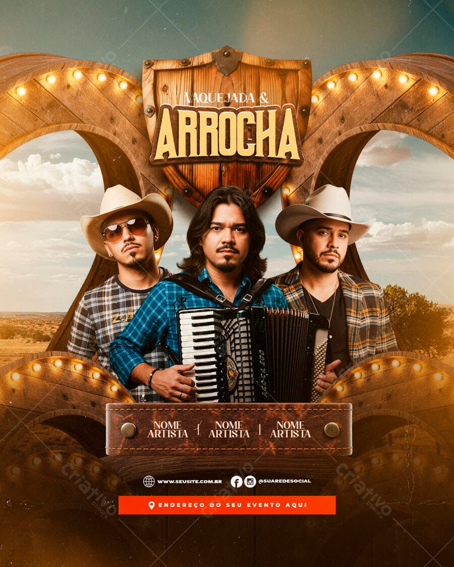 Flyer para Show de Arrocha e Música Sertaneja PSD Editável