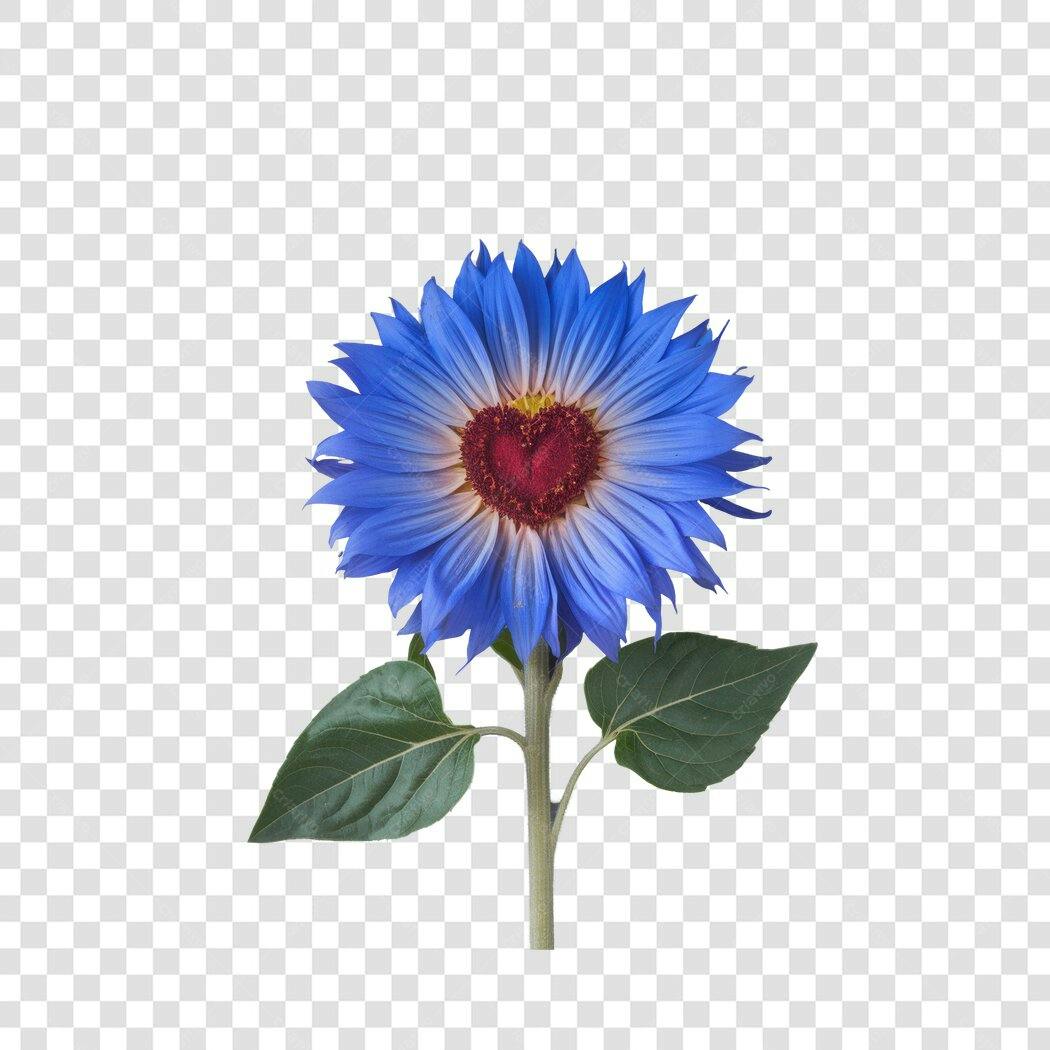 PNG Girassol Azul com Coração Vermelho para Dia dos Namorados com fundo transparente