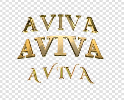 LETRA 3D ESCRITA A PALAVRA AVIVA DOURADA