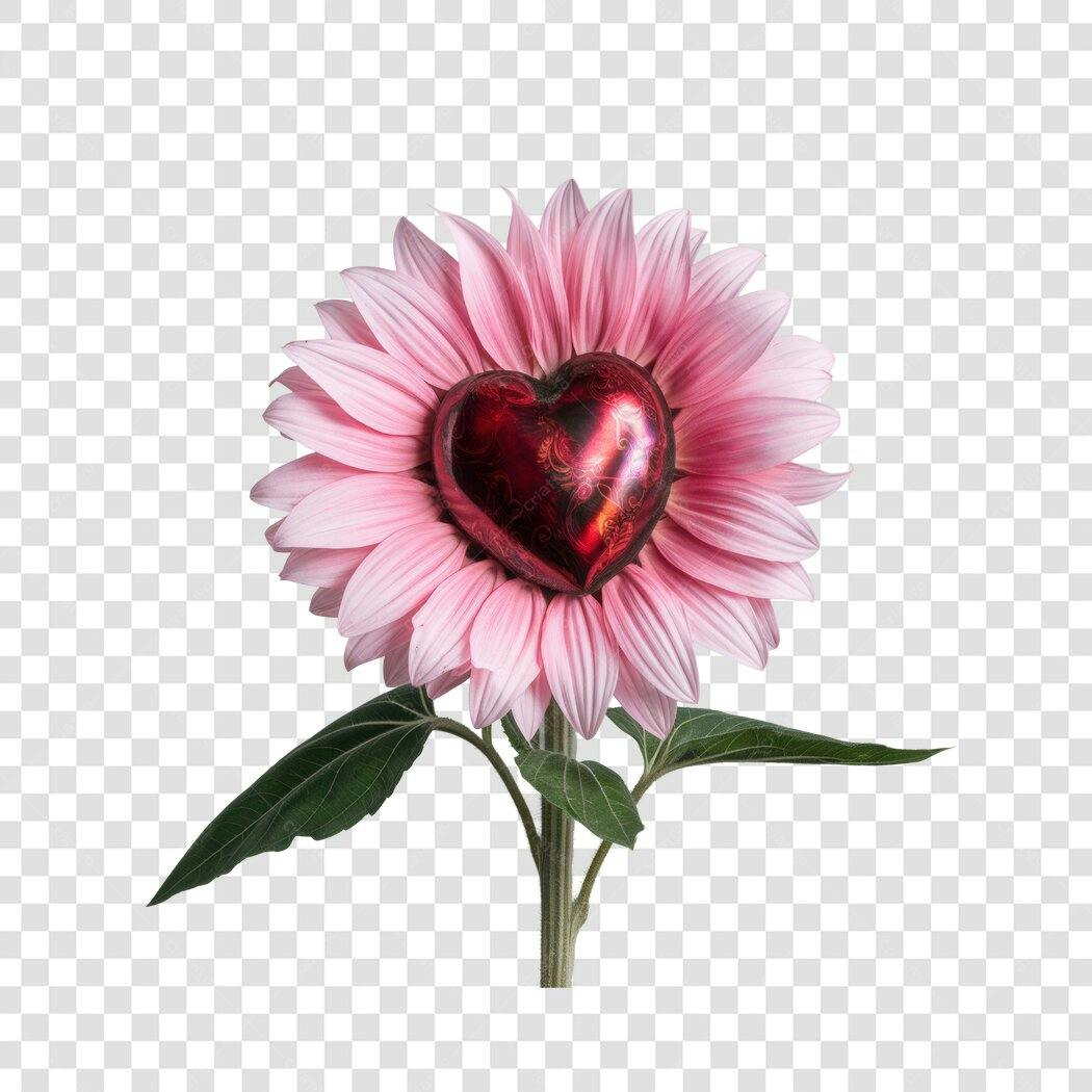 Post Instagram Dia dos Namorados Girassol Rosa e Coração PNG com fundo transparente