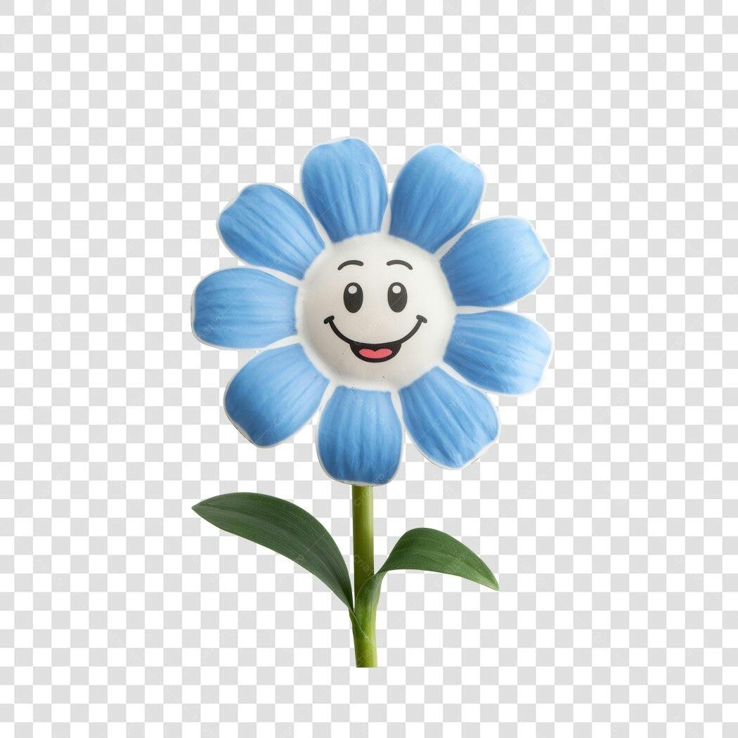 Sticker Flor Sorridente Azul PNG com fundo transparente