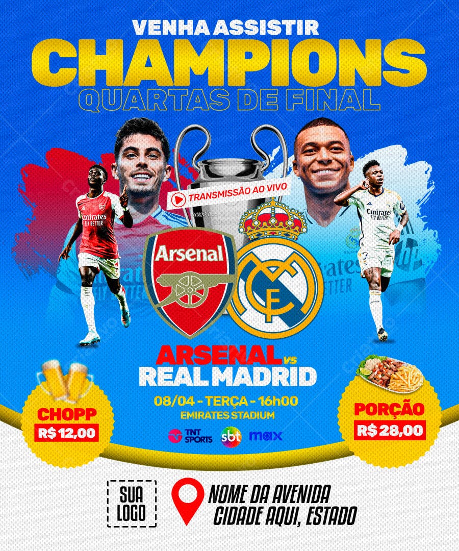 Flyer Arsenal x Real Madrid PSD Editável