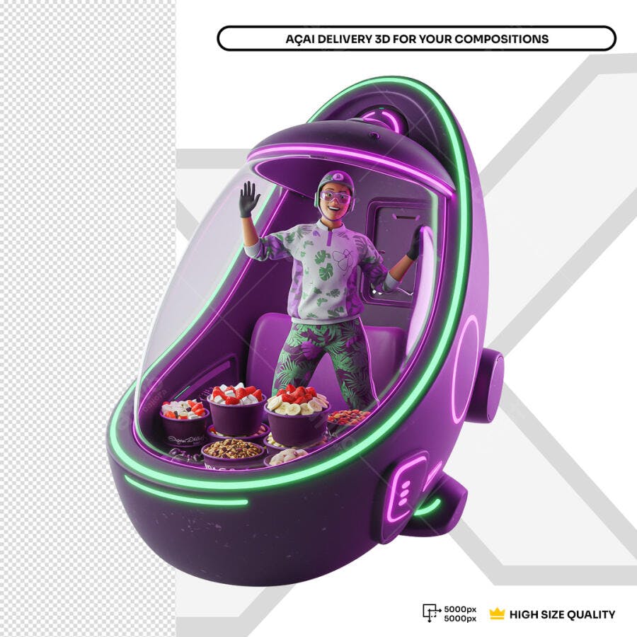 Mockup Açaí Delivery Veículo Futurista PSD Editável