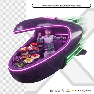 Açai Delivery Navi 02 3D Elemento PSD Social Media