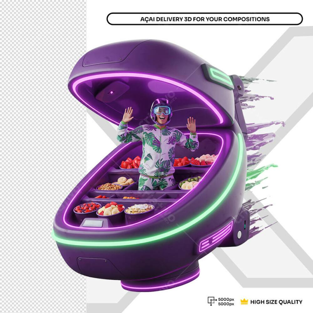Açai Delivery Navi 06 3D Elemento PSD Social Media