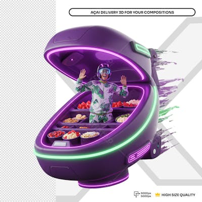 Açai Delivery Navi 06 3D Elemento PSD Social Media