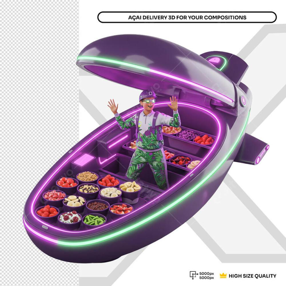Açai Delivery Navi 04 3D Elemento PSD Social Media