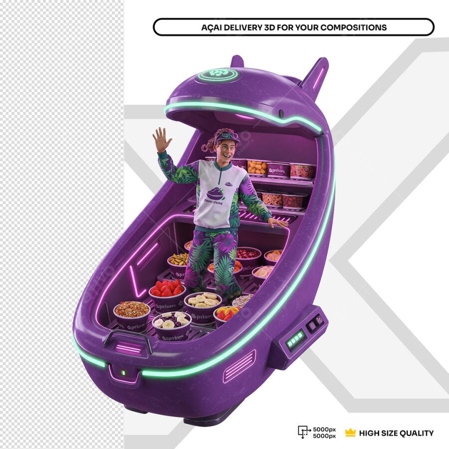 Mockup Açaí Delivery Carro Futurista PSD Editável