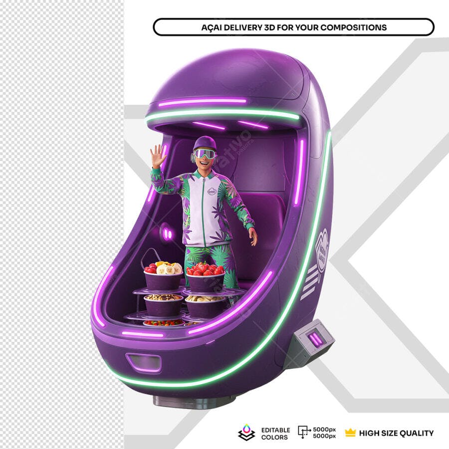 Mockup Açaí Delivery futurista PSD Editável