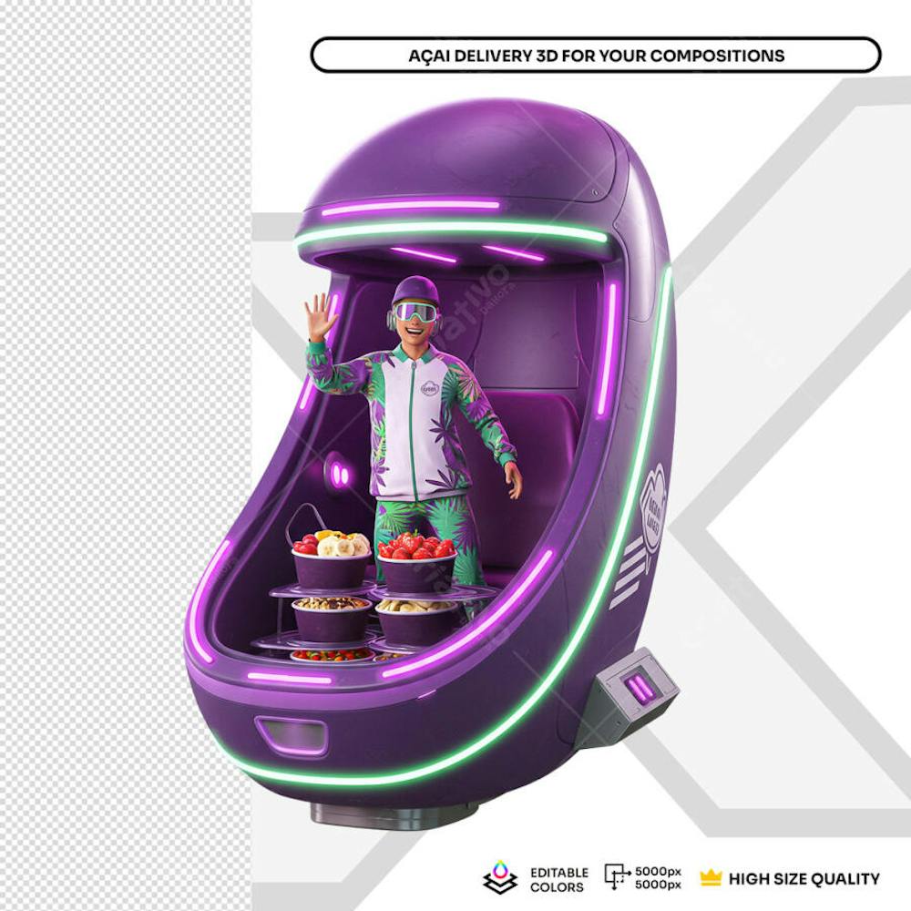 Açai Delivery Navi 3D Elemento PSD Social Media
