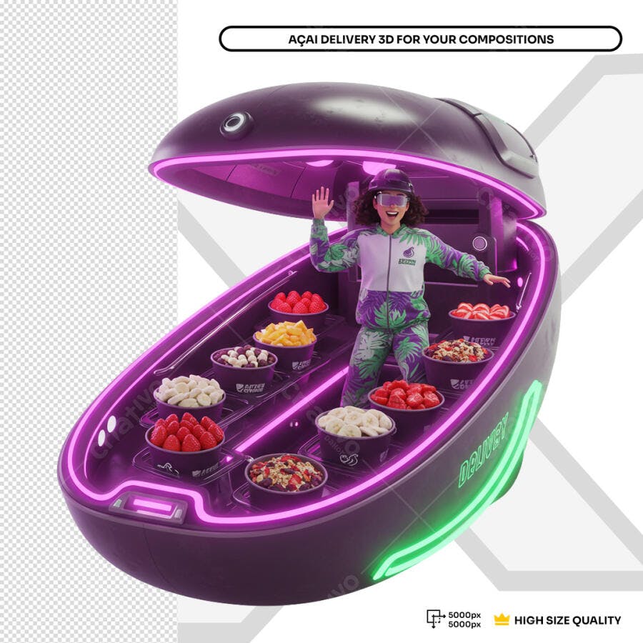 Mockup Açaí Delivery futurista PSD Editável