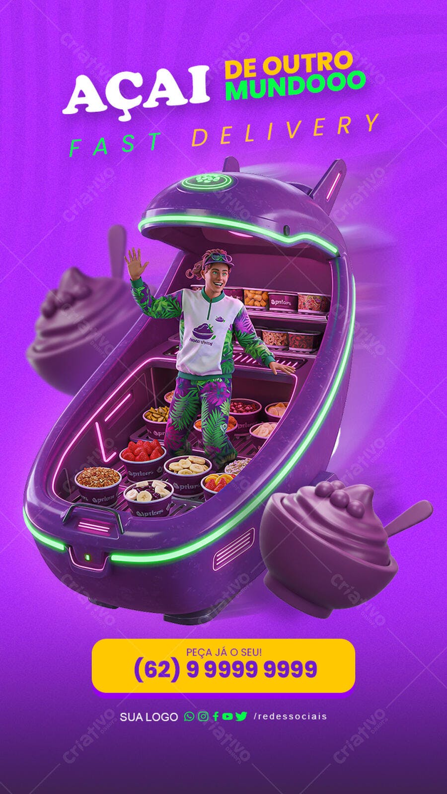 Flyer para Delivery de Açaí PSD Editável