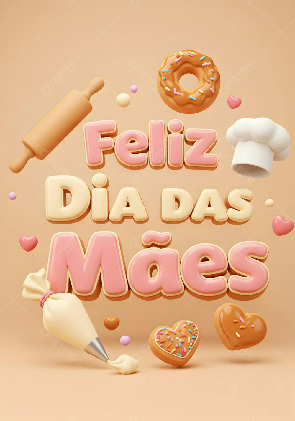 3D Feliz Dia Das Mães  Para Confeiteira