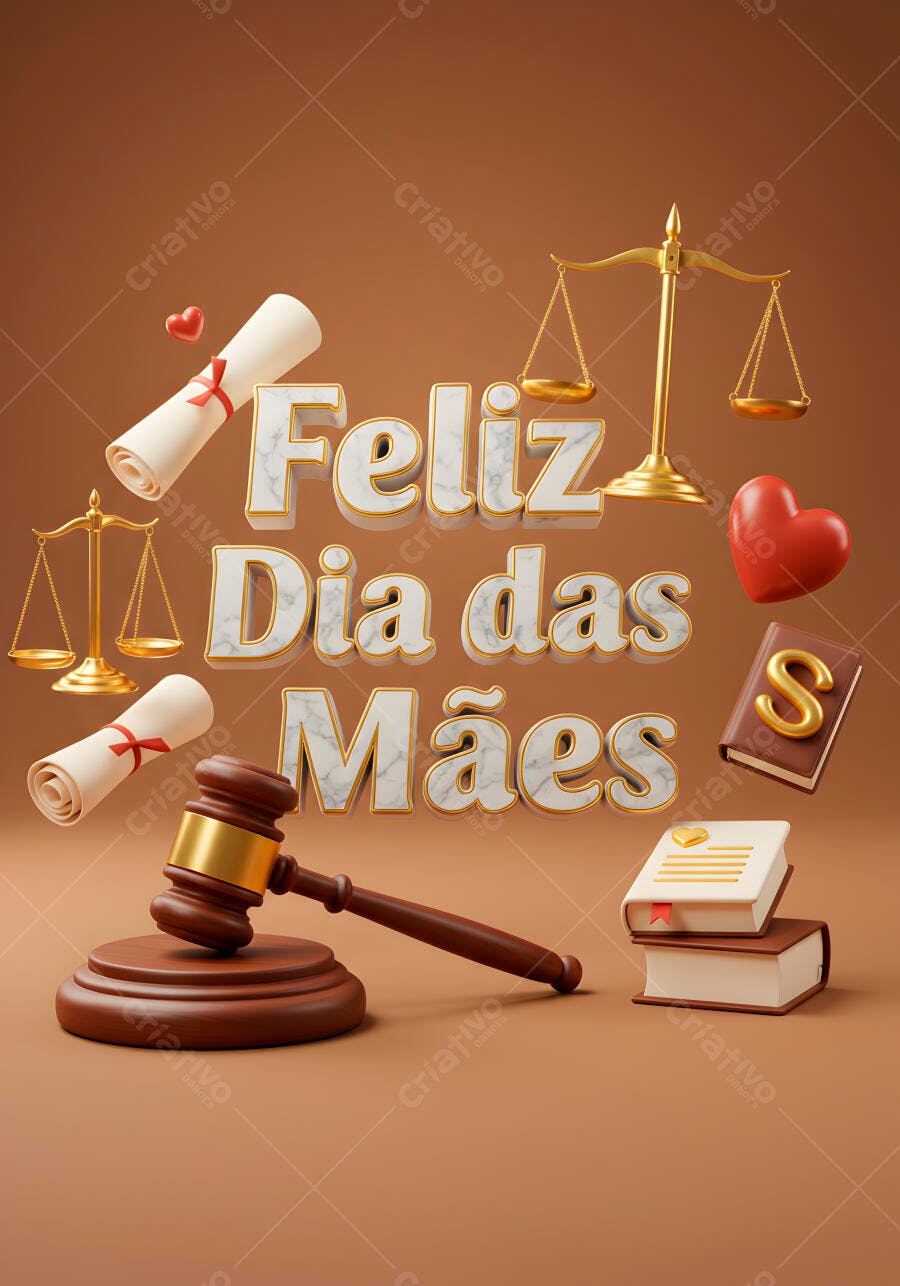 Feliz Dia das Mães Marmore e Dourado