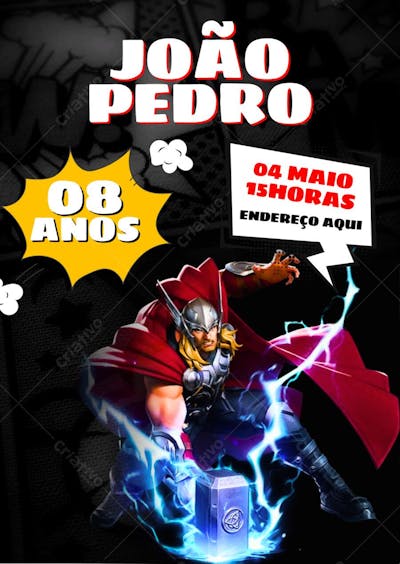 Convite de aniversário infantil super herói Thor