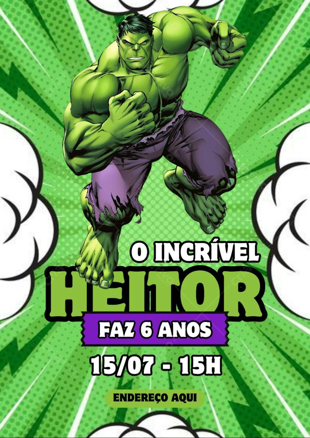 Convite de aniversário infantil super herói Incrível Hulk