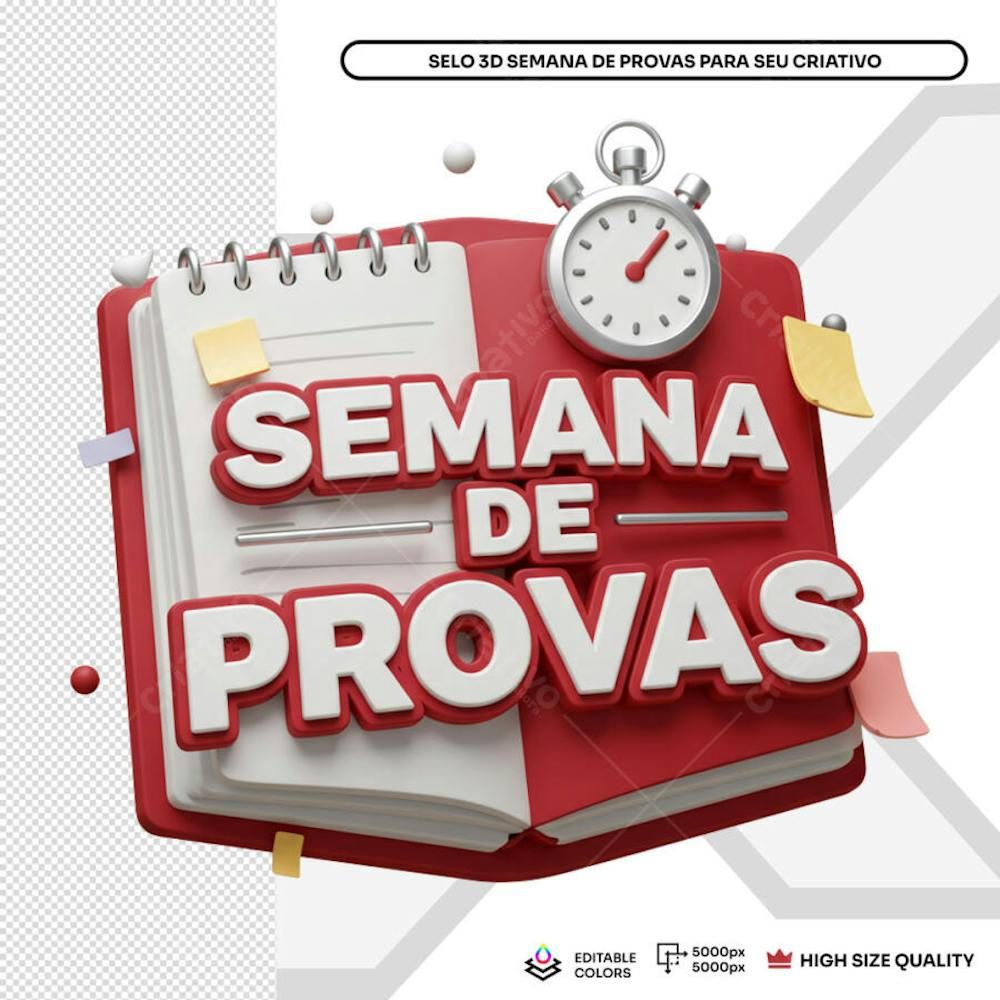Semana de Provas Selo 3D Data Aviso  Elemento PSD Social Media