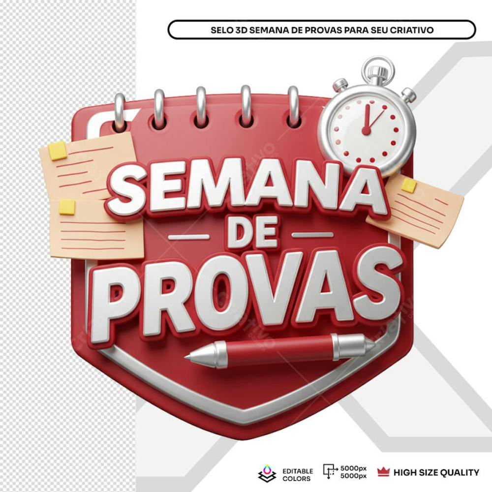 Selo 3D Semana de Provas Data Elemento PSD Social Media