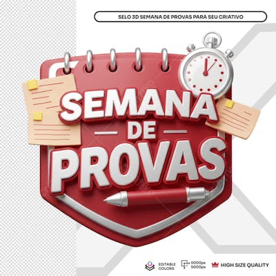 Selo 3D Semana de Provas Data Elemento PSD Social Media