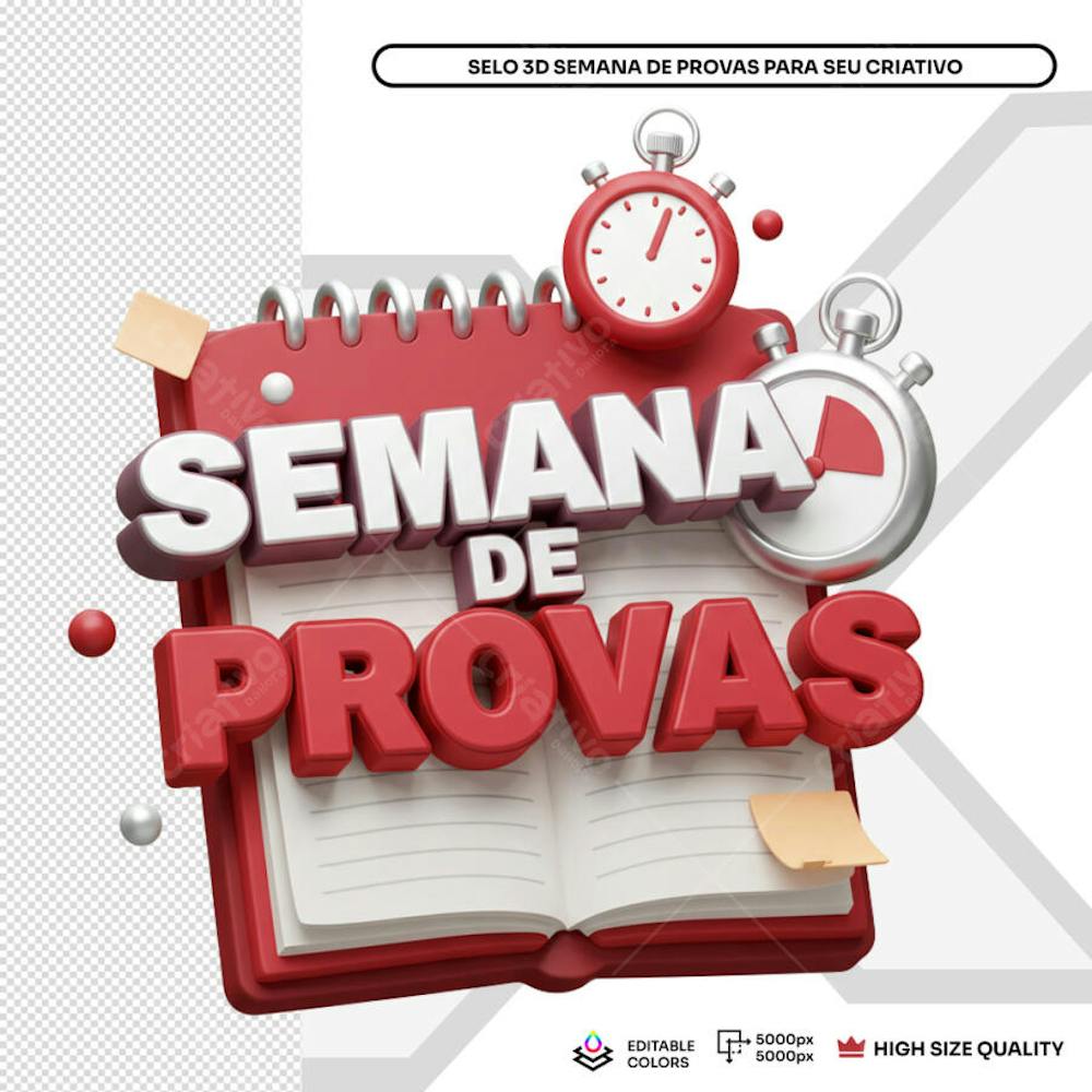 Semana de Provas Aviso Selo 3D Data Elemento PSD Social Media