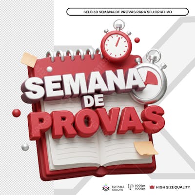 Semana de Provas Aviso Selo 3D Data Elemento PSD Social Media