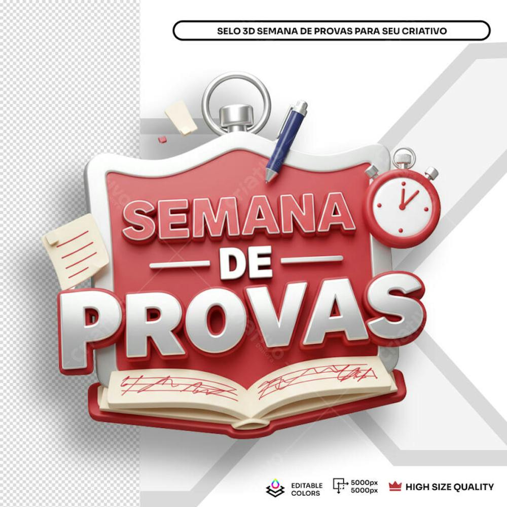 Semana de Provas Selo 3D Elemento PSD Social Media