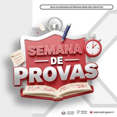Semana de Provas Selo 3D Elemento PSD Social Media