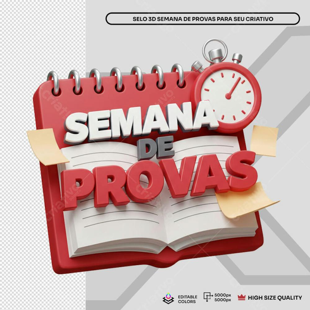 Selo 3D Semana de Provas Elemento PSD Social Media
