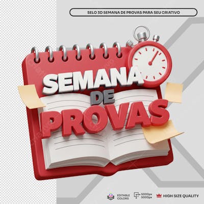 Selo 3D Semana de Provas Elemento PSD Social Media