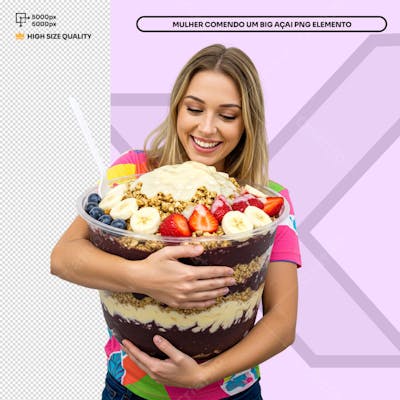 Mulher Abraçando Big Açai  Elemento PSD Social Media