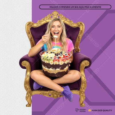 Comendo um Grande Açai Mulher sentada  Elemento PSD Social Media