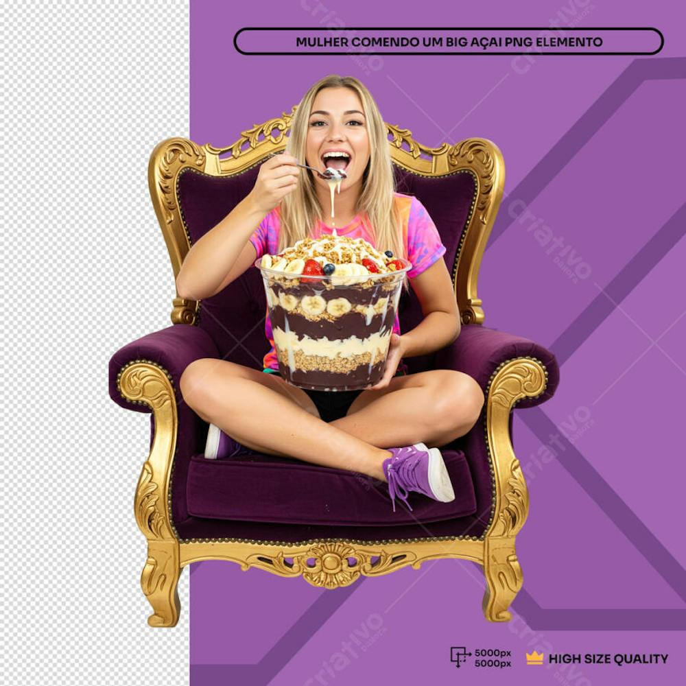 Comendo Açai  Grande Mulher sentada  Elemento PSD Social Media