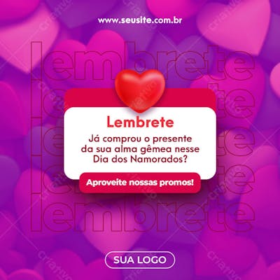 Feed Post Dia dos Namorados Lembrete Social Media