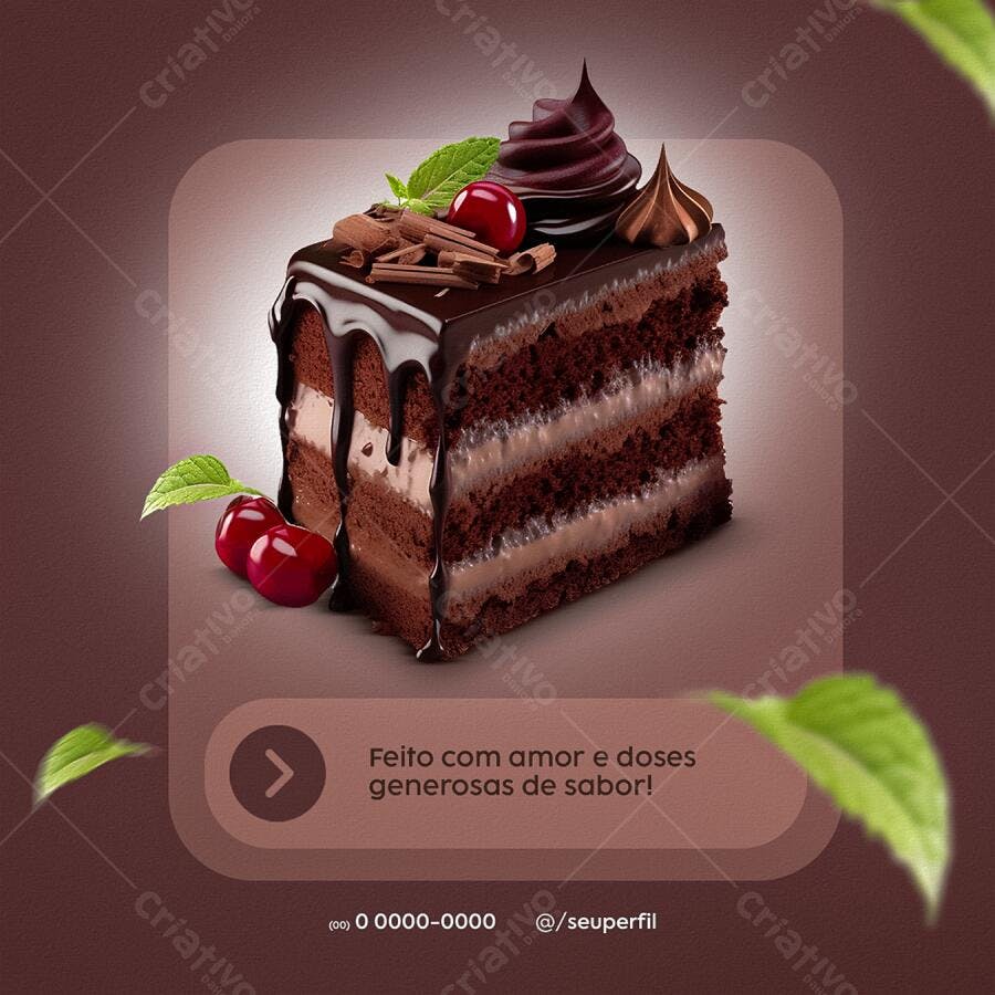 Post para Redes Sociais com Bolo de Chocolate PSD Editável